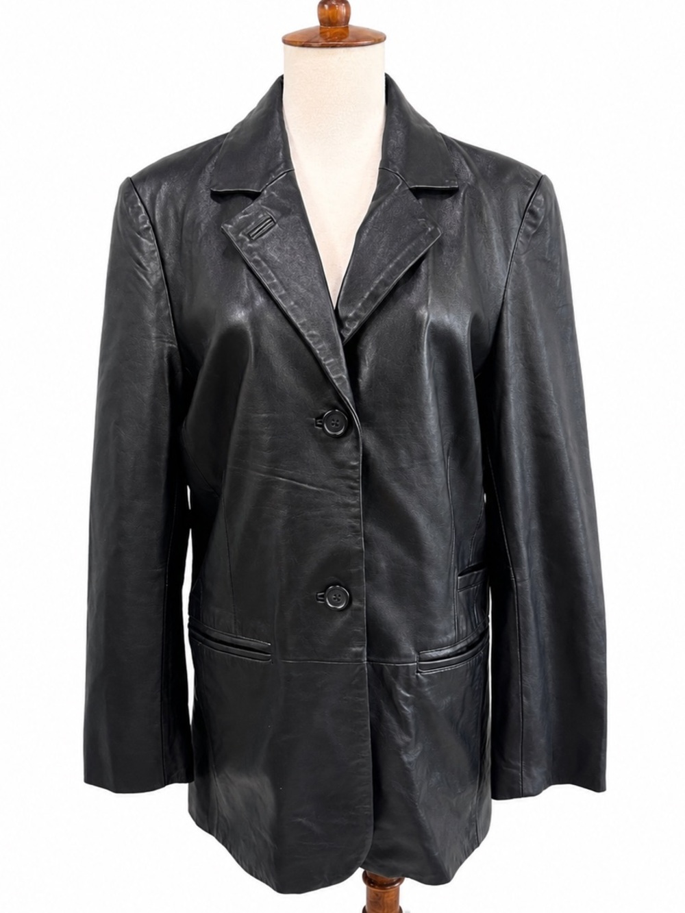 Excelled collection vintage Black Leather Blazer Jacket Women’s Tailored Coat M